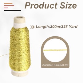 MECCANIXITY 328 Yard Metallic Cord,0.7mm(0.03 inch) Light Gold Elastic Strings Metallic Stretch Thread Tinsel Rope Christmas Ribbon for Gift Wrapping,Jewelry Making, DIY Crafts