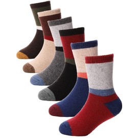 Kids Merino Wool Socks Boys Girls Toddlers Thermal Hiking Winter Thick Warm Heavy Crew Cabin Cozy Socks 6 Pack Gift Stocking Stuffer for Kids(Stripes,4-7 Y) 4 5 6 7 8 9 10 11 12 Years 2t 3t 4t 5t 6t