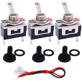Taiss/3 Pcs Rocker Toggle Switch Heavy Duty 2 Pin 2 Position ON/Off SPST 16A 250VAC Spade Terminal Metal Bat Switch with Waterproof Boot Cap and 6.3mm Terminal Wires TEN-1021MX-B101