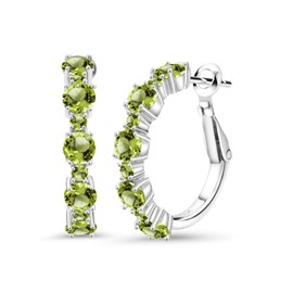 Gem Stone King 925 Sterling Silver Green Peridot Hoop Earrings For Women (3.40 Cttw, Round 4MM and 1.9MM, Gemstone Birthstone 1 Inch Diameter)