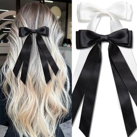 Seneeel Hair Bows, 2 PCS Large Double Ribbon Bow for Women - Black, White