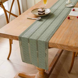 Avalune Table Runner Sage Green Boho Table Runner Modern Farmhouse Small Slim Tablecloth Decor Macrame Cotton Linen Country House Style Rustic Table Runner for Kitchen Wedding Party 30 x 140 cm