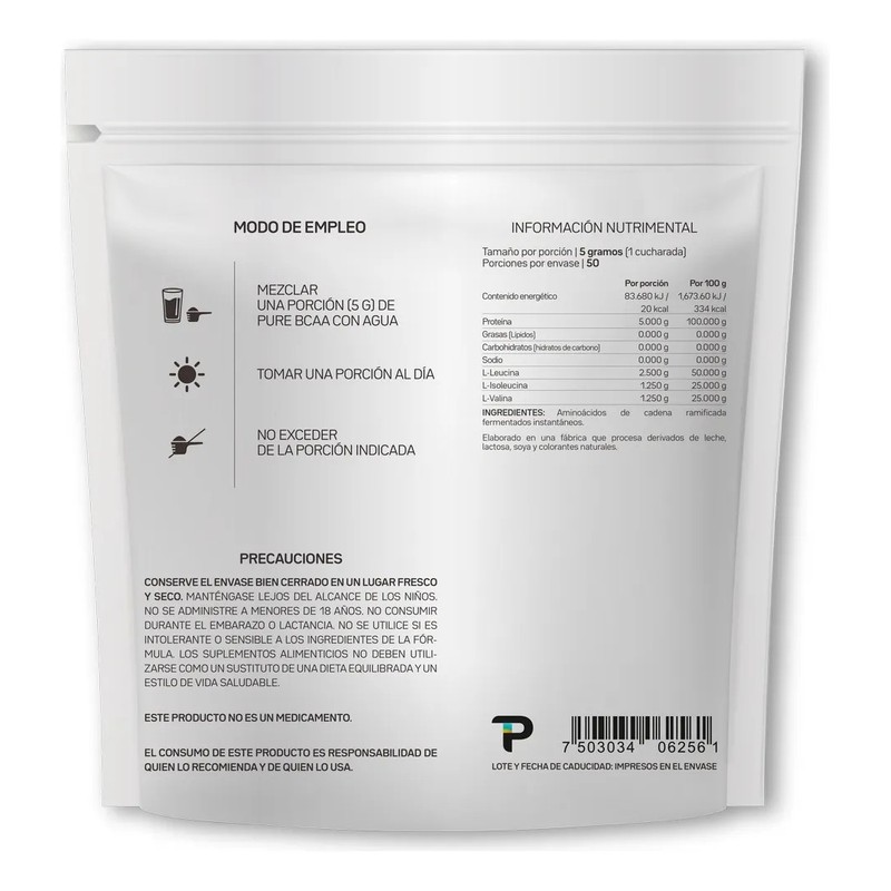 Bcaa Pure 250g En Polvo Sin Sabor Primetech Nutrition