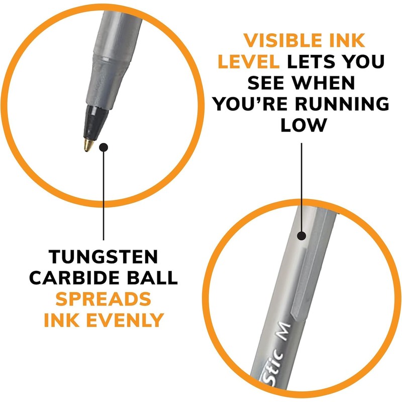 BIC Round Stic Xtra Life Black Ballpoint Pens, Medium Point