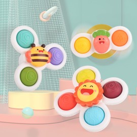 Polaristure Hand Spinner for Babies, Bath Toy, 0 Years Old, Fat Brain, Child Careing, Suction Cup Removable, Sun, Bee, Carrot 3