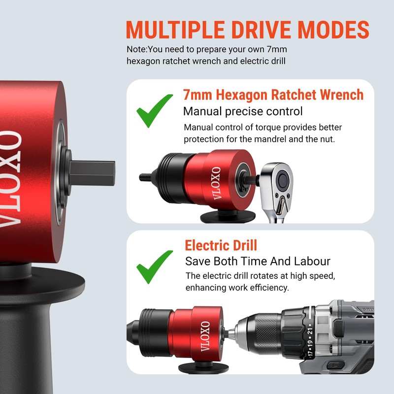 VLOXO Rivet Nut Drill Adapter for Electric Drill, Upgraded Rivet