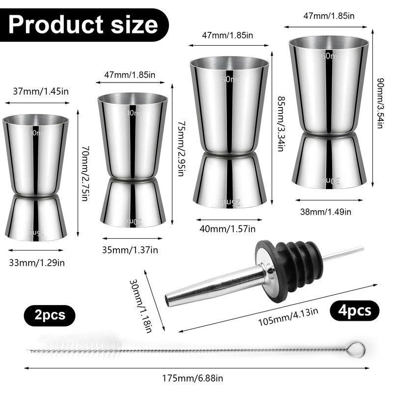Cocktail Jigger Measuring Cup Stainless Steel Bar Measure 3cl/4cl/5cl/6cl Gin