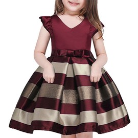 NSSMWTTC Flower Girls Dresses Christmas Wedding Frocks Kids Knee Sleeveless Pageant Prom Gown Dress (Wine,130)