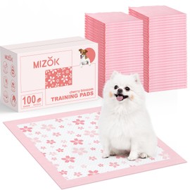 MIZOK Puppy Pads 22"x 22" with Leak-Proof Quick-Dry Design Pee Pads for Dogs Potty Training, 6-Layer Standard Absorbency Dog Pee Pads Regular Size, Pink Cherry Blossom Pattern (100 Counts)