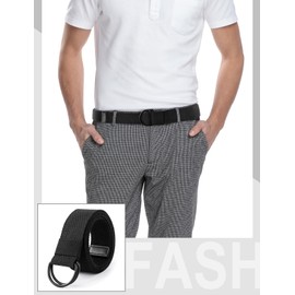 LXMY Belt for Men and Women, Men's Belt Without Holes, Continuously Adjustable Canvas Fabric, Black Double D Ring Belt for Leisure and Travel, black