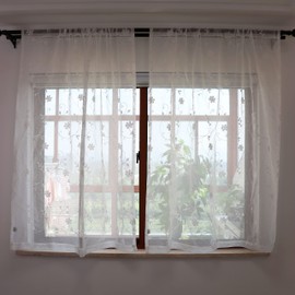 SLOW SOUL Set of 2 Panels White Embroidered Flowers Sheer Curtains for Bedroom Living Dining Room Farmhouse Drapes Curtain with Rod Pocket White 52W X 63 inch Length