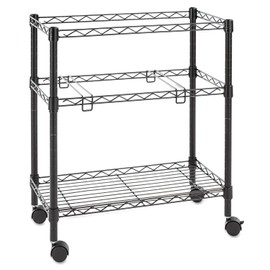 Alera Two-Tier File Cart for Front-to-Back + Side-to-Side Filing, Metal, 1 Shelf, 3 Bins, 26" x 14" x 29.5", Black
