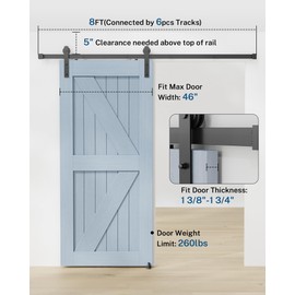 Barn Door Hardware Kit - 8FT Sliding Barn Door Hardware Kit with Floor Guide, Handles and Latch for Barn Door - Fit 46'' Wide Door Panel- I Shape Hanger, Black