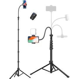 Phone Tripod, 86" Tall Tripod for  with Flexible Gooseneck & Remote, Portable Cellphone Tripod Stand, Aluminum Travel Tripod for Selfies, Video Recording, Compatible with  Android - Color: Black, Size: 74 inch