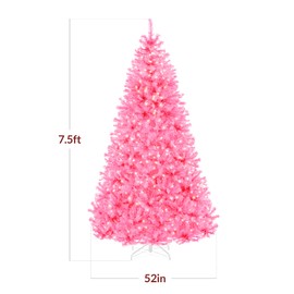 Best Choice Products 7.5ft Pre-Lit Pink Christmas Tree, Full Artificial Holiday Decoration for Home, Office, Party Decoration w/ 1,350 Branch Tips, 550 Lights, Metal Hinges, Foldable Base
