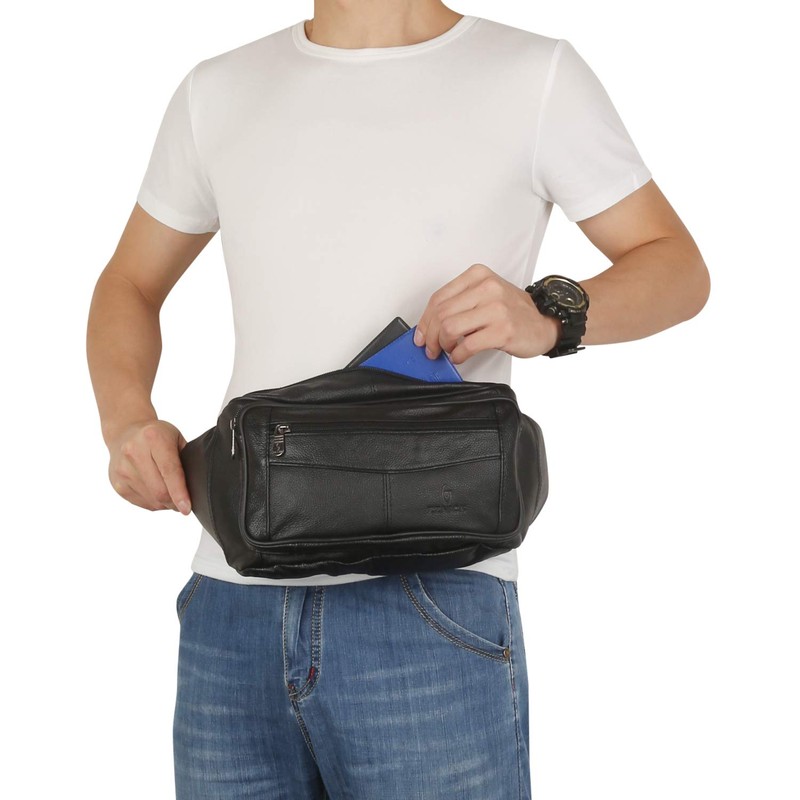ZZNICK Large Size Genuine Leather Fanny Pack/Waist Bag/Organizer with Adjustable
