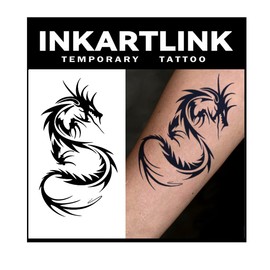 INKARTLINK Tattoo Tech, 2 Sheets Large Semi Permanent Tattoo, Temporary Tattoos, Last 1-2 Weeks, Waterproof, Realistic Look, No Adhesive, No Reflection （Dragon Design)316