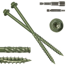 #14 x 6 Wood Structural Screws 50 Pack Hex Head Lag Screws, Rust Resistant Timber Screws for Timber/Log/Landscaping Wood (Green)