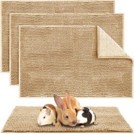 Amylove 4 Pcs Guinea Pig Cage Liner Guinea Pig Bedding Washable Fleece Pee Pads Reusable Small Animals Training Mat Small Animal Sleeping Bed for Bunny Hamster (Beige,16 x 24 Inch)