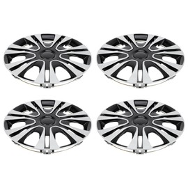 VekAuto 4 Pcs Car Wheel Rim Hub Cover Wheel Hub Caps R15 / 15 Inch Universal for Car Pickup Truck SUV Plastic Silver Tone Black
