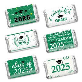 Graduation Party Decorations 2025 Graduation Label Stickers, 120PCS Congrats Grad Mini Green White Candy Wrapper Class Of 2025 Chocolate Bar Stickers Gifts for Graduations Nursing Party Favors Supplies