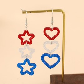 2 Pairs 4th of July Earrings for Women Patriotic Acrylic Heart Star Drop Dangle Earrings Set Independence Day Party Jewelry Set Gifts (Red White Blue)