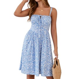 YATHON Graduation Dress for Women 2025 Mini Cute Floral Corset Cottagecore Sundress Short Summer Beach Dresses(YT602-Blue White F 04,L)