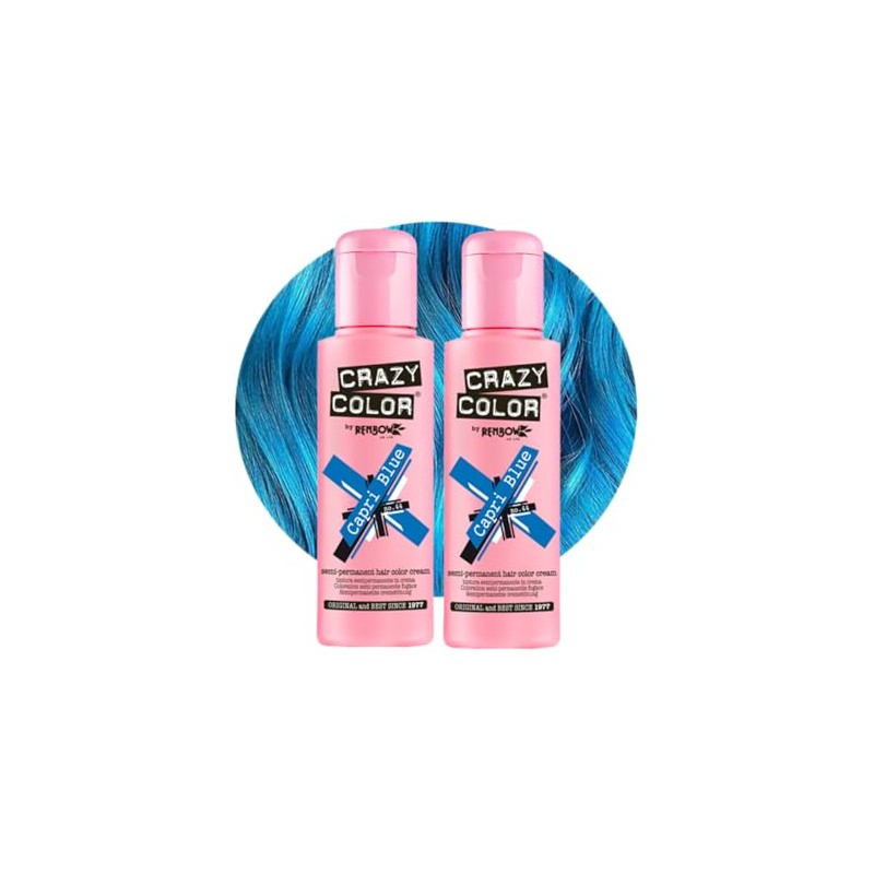 Crazy Color Vibrant Capri Blue Semi-Permanent Duo Hair Dye. Highly