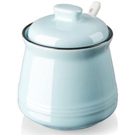 DAYYET Sugar Bowl with Lid and Spoon, 12 oz Ceramic Sugar Bowl with Spoon, Sugar Container for Coffee Bar, Sugar Jar Sugar Dispenser Bowl, Turquoise Kitchen Decor and Accessories