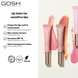 GOSH Tinted Lip Balm with SPF 15 I Vegan Lip Care Pen with Colour in Pink Rose (005) I Smooth Soft Lips without Gluing I Fragrance-Free Glossy Booster I Moisturising Lip Balm