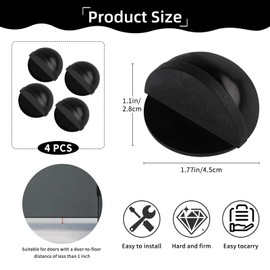 4 Pcs Self Adhesive Floor Door Stoppers,Black Stainless Steel Half Dome Door Stops with Rubber Bumper, No Drill Wall Protector for Bedroom, Bathroom, Living Room, Office