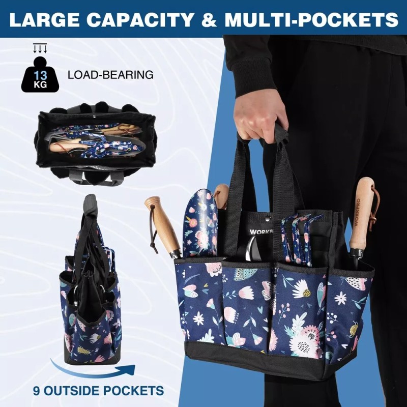 WORKPRO Garden Tool Bag, 9 Pockets Garden Tote Bag, Heavy