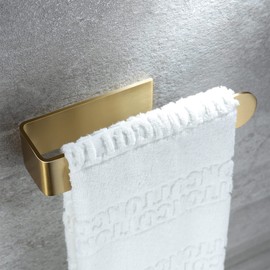 Taozun Adhesive Towel Rack/Hand Towel Holder, Gold Towel Holder for Bathroom Towel Bar Stick on Wall, Stainless Steel Brushed Towel Ring, 2 Packs