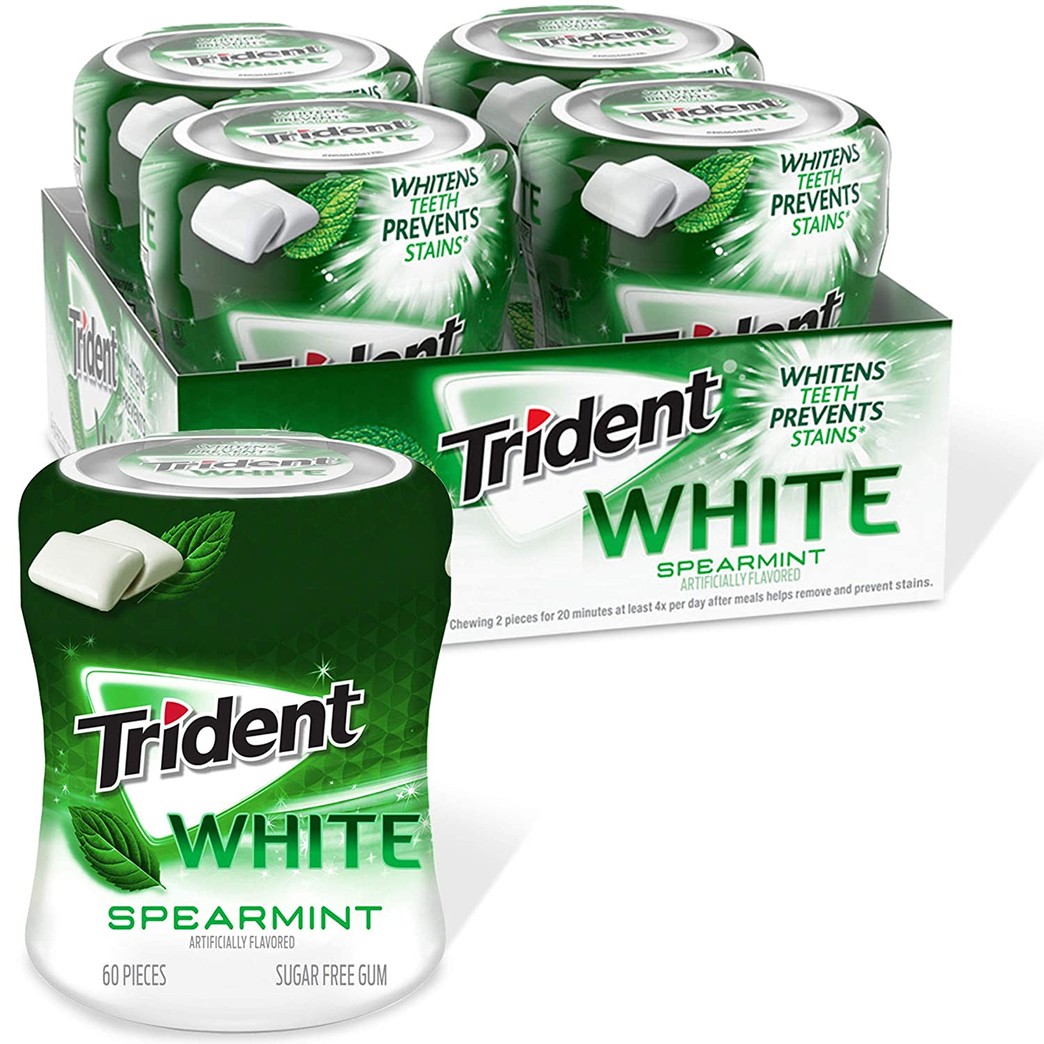 Trident White Sugar Free Gum, Spearmint Flavor, 4 Go-Cup (240 Pieces Total)