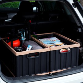 Citylife 4-Pack Collapsible Storage Bins, 64L Stackable Plastic Storage Containers for Organizing Closets and Garage,Black