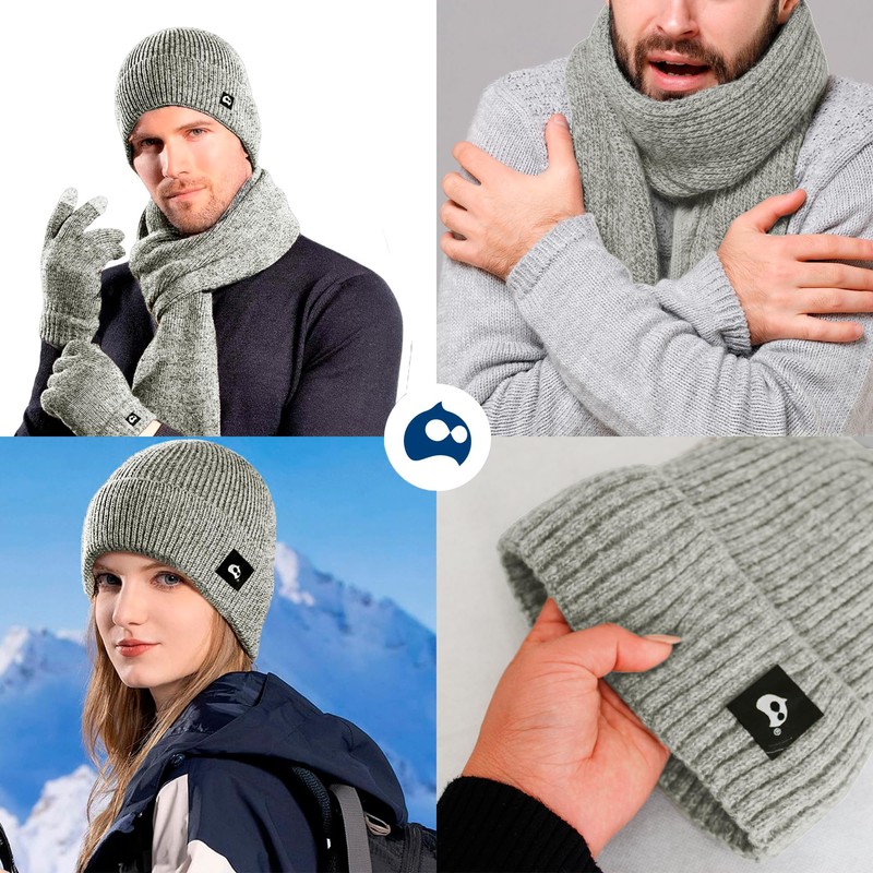 Bluelander Kit Gorro, Bufanda, Guantes Pantalla Tactil, Termicos, Frio para