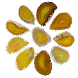 KYEYGWO Pack of 10 Irregular Geode Agate Discs without Holes, Polished Agate Gemstone Healing Crystal for Home Decoration, Jewellery Making, DIY and Healing Stone Name Cards, Yellow