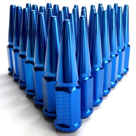 Set of 32 Blue Spiked Lug Nuts - 14 x 2.0mm - Fits Ford F150, F250, F350, Excursion, Expedition, Lincoln Mark LT, Navigator [5296B87]