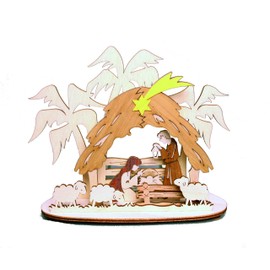 Kuhnert - hochwertiger Teelichthalter Krippe - mit aufgesetztem Edelholzfunier - Maße: 13 x 10 x 15 cm - Made in Germany