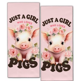 ainori Cute Pig 2 Pack Hand Towels,14.5x28 Inch,Just a Girl Who Loves Pigs Kitchen Dish Towel Set Decor,Polyester,Versatile Decorative Handtowel for Bath,Bathroom,Laundry Room,Handtowels Gifts