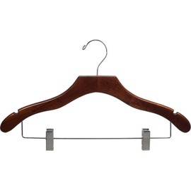 The Great American Hanger Company Wooden Combo Walnut Finish Hanger with Clips and Notches (Box of 25)