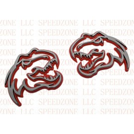 Factotum PAIR Dinosaur T-Rex TRX Emblem Badge fits Dodge Ram Logo Grey Red