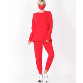 42POPS Ruby Long-Sleeve Tee, Joggers, & Non-Medical Face Cover Set size S