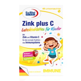 Zinc and Vitamin C Lozenges for Children, Vegetarian Dietary Supplement to Support the Immune System, Ideal for Children from 4 Years, EuRho® Vital, Made in Germany, 60 Tablets