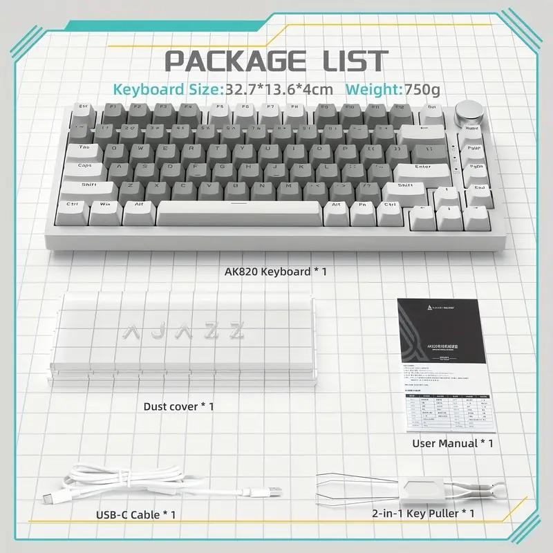 Ajazz AK820 Wired gaming keyboard , 75% Layout, Hot Swap