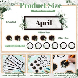 Spakon 24 Pcs Greenery 12 Months of The Year Headers Monthly Headliners Set with 12 Customized Stickers Monthly Bulletin Board Borders for School Classroom Bulletin Decorations