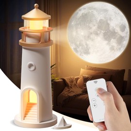 Aohcae Lighthouse Decoration, LED Moonlight Lamp with Remote Control, Night Light Children's Starry Sky, Beacon Gift for Bedroom, Living Room, Christmas, Birthday [Energy Class A]