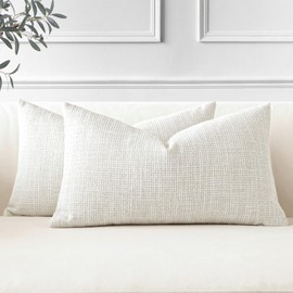 JOTOM Set of 2 Cushion Covers 40x60 cm Linen Beige Decorative Throw Pillow Covers 16x24 Inch Lumbar Cushion Case Home Decor Pillowcases for Couch Sofa Living Room Bed (Beige)