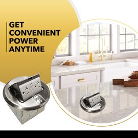 SELECT Lighting SLFB-PU-GFCI-NI 20A Pop Up USB Outlet Receptacles, GFCI Tamper Resistant Round Electrical Floor Box with Nickel Plated Brass Cover, Retractable Recessed Socket for Countertops & Floors