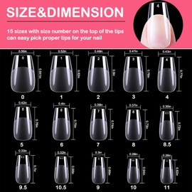 MUSILAN Coffin Nail Tips - 300PCS Coffin False Nail Tips Pre-shaped Half Matte Full Cover False Nails Gel Nail Tips No Filed Acrylic False Nail Press On Nails for Nail Extension Nail Art DIY Salon,15 Sizes